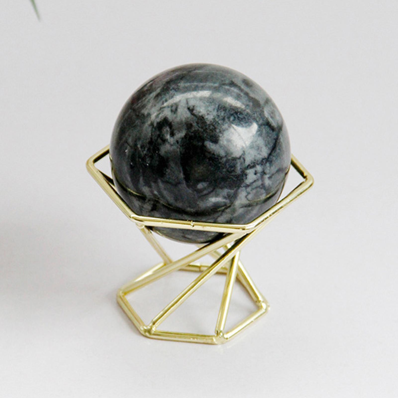 2" Black Marble Ball with Gold Metal Stand Decorative Ball Trinket Decor Marble Sphere for Table Office Decoration Ornaments