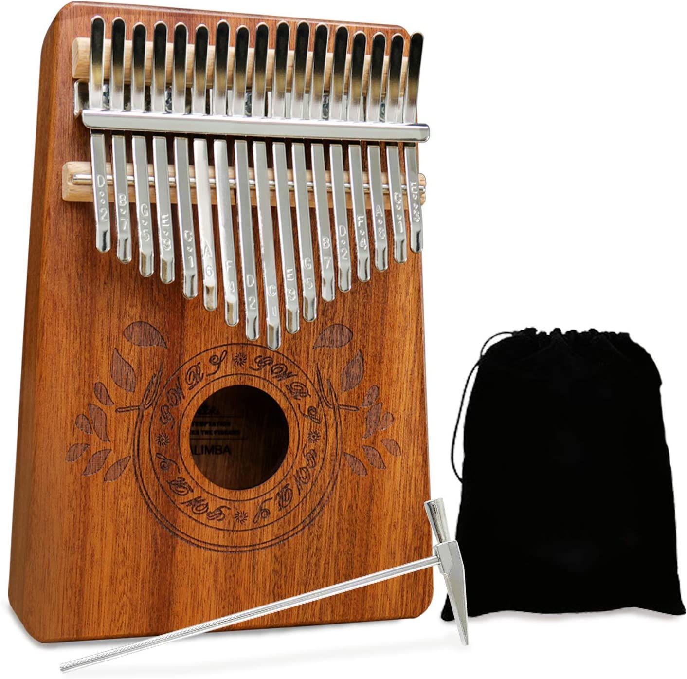 Đàn Kalimba 17 phím gỗ gụ kèm sách hướng dẫn , sách nhạc 25 bài, phụ kiện búa điều chỉnh, giấy dán, túi -Nhạc cụ cá nhân cầm tay cho trẻ em và người lớn, người mới bắt đầu đến chuyên nghiệp - Màu sắc: Nâu nhạt