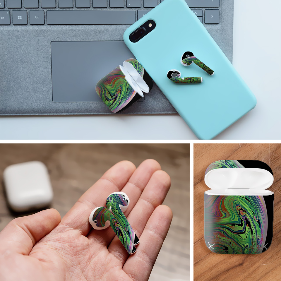 Miếng dán skin chống bẩn cho tai nghe AirPods in hình nền iP X - NeniPX003 (bản không dây 1 và 2)