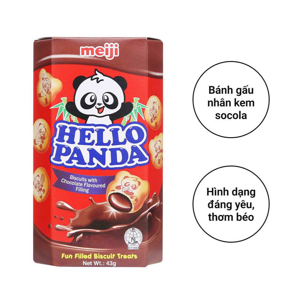 Lốc 10 Bánh Hello Meiji Panda sôcôla 43gr