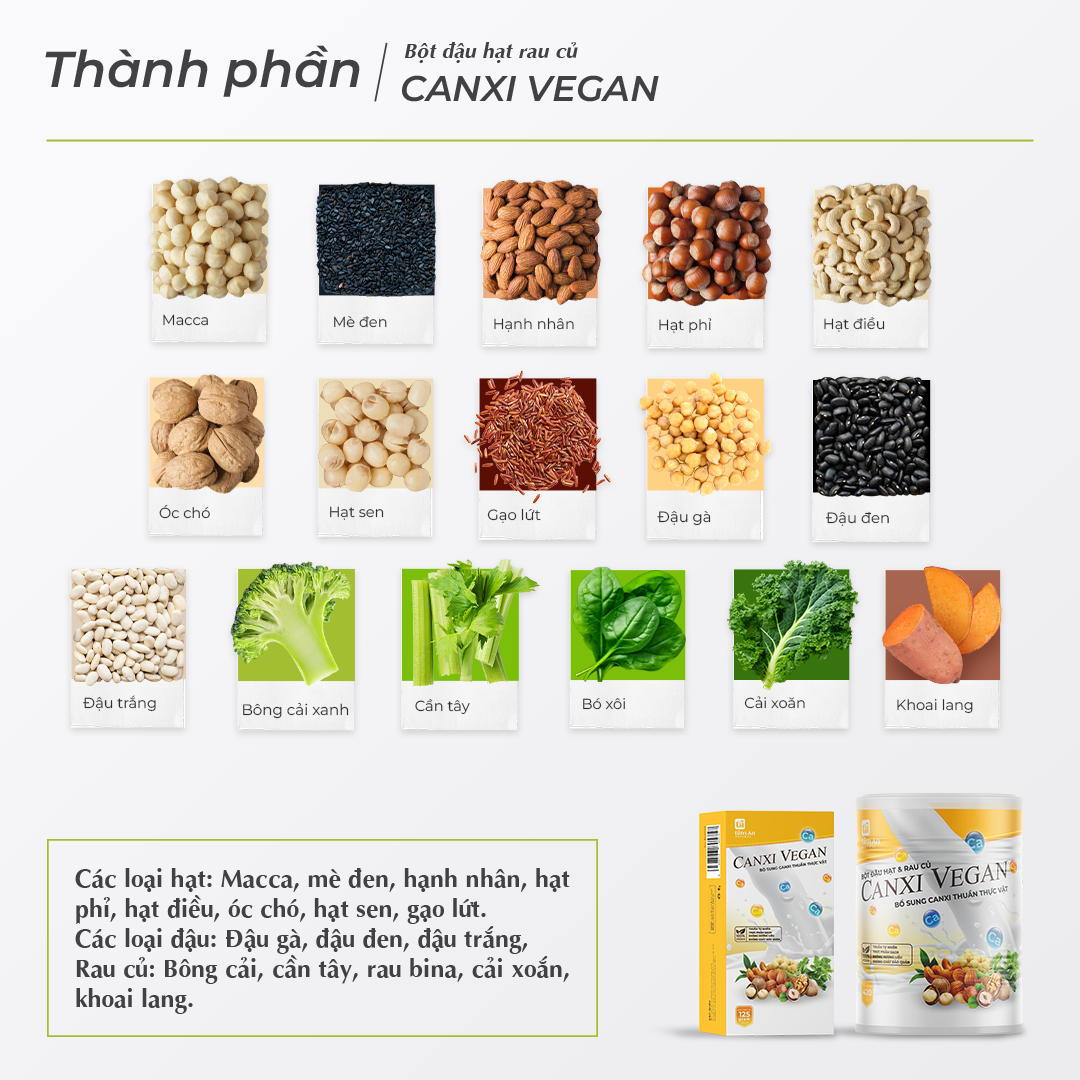 BỘT CANXI VEGAN BỔ SUNG CANXI DÀNH CHO NGƯỜI LOÃNG XƯƠNG (125g)