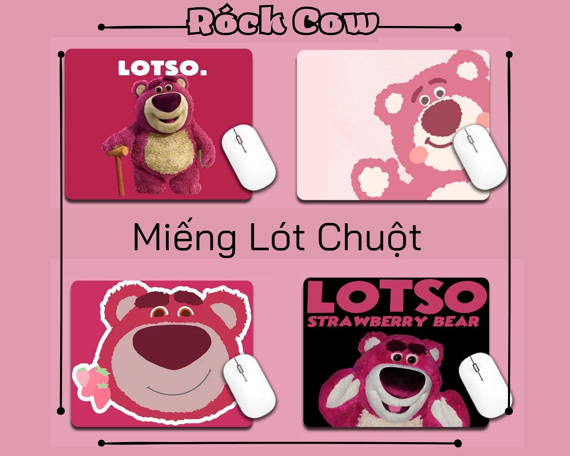 Miếng lót chuột / Bàn di chuột chống trượt hình Gấu Dâu Losto siêu hot - LC Rockcow