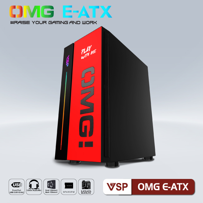 Vỏ máy tính Case VSP OMG [ĐEN ĐỎ] ~ Gaming LED E-ATX - Hàng chính hãng TECH VISION phân phối