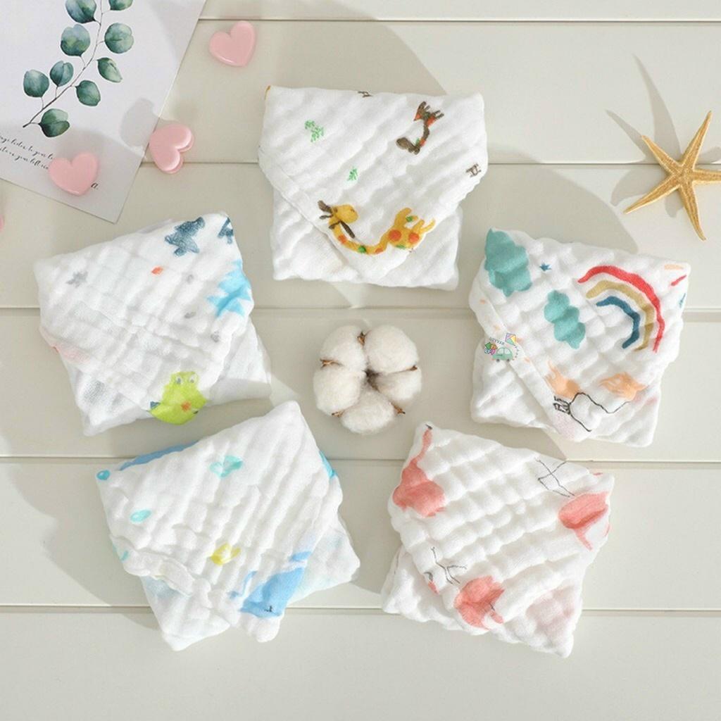 Set 5 khăn sữa 6 lớp họa tiết cotton 100% túi zip cao cấp Manny