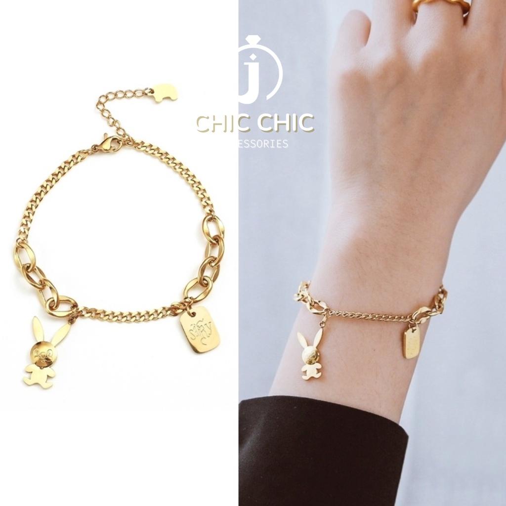 Lắc Tay TiTan Mạ Vàng 18K Hình Mặt Thỏ Đáng Yêu Thời Trang Nữ | Lắc Tay CHIC CHIC 2C9