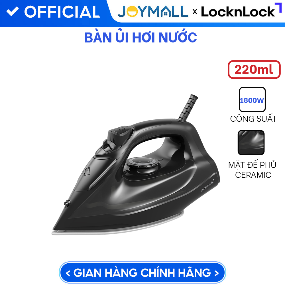 Bàn Ủi Hơi Nước LocknLock ENI334BLK 1800W 200ml, Hàng Chính Hãng, Mặt Đế Phủ Gốm Ceramic – JoyMall