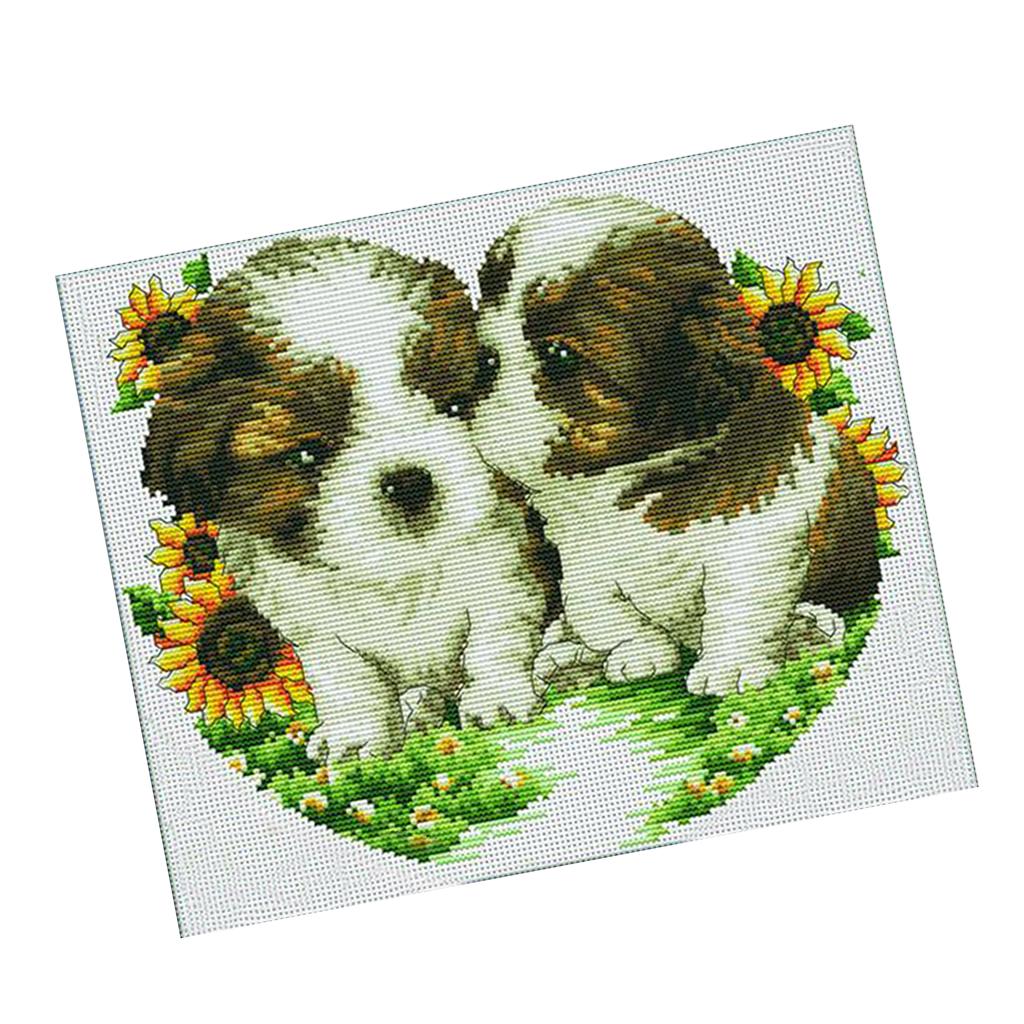 11CT Double Dogs Stamped Cross Stitch DIY Embroidery Kits for Beginners