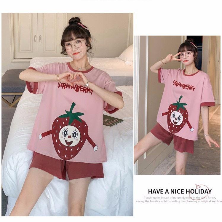 Đồ bộ nữ mặc nhà thời trang mới nhất - Chất liệu Cotton cao cấp - ( Qủa Dâu-Mặt Cười )