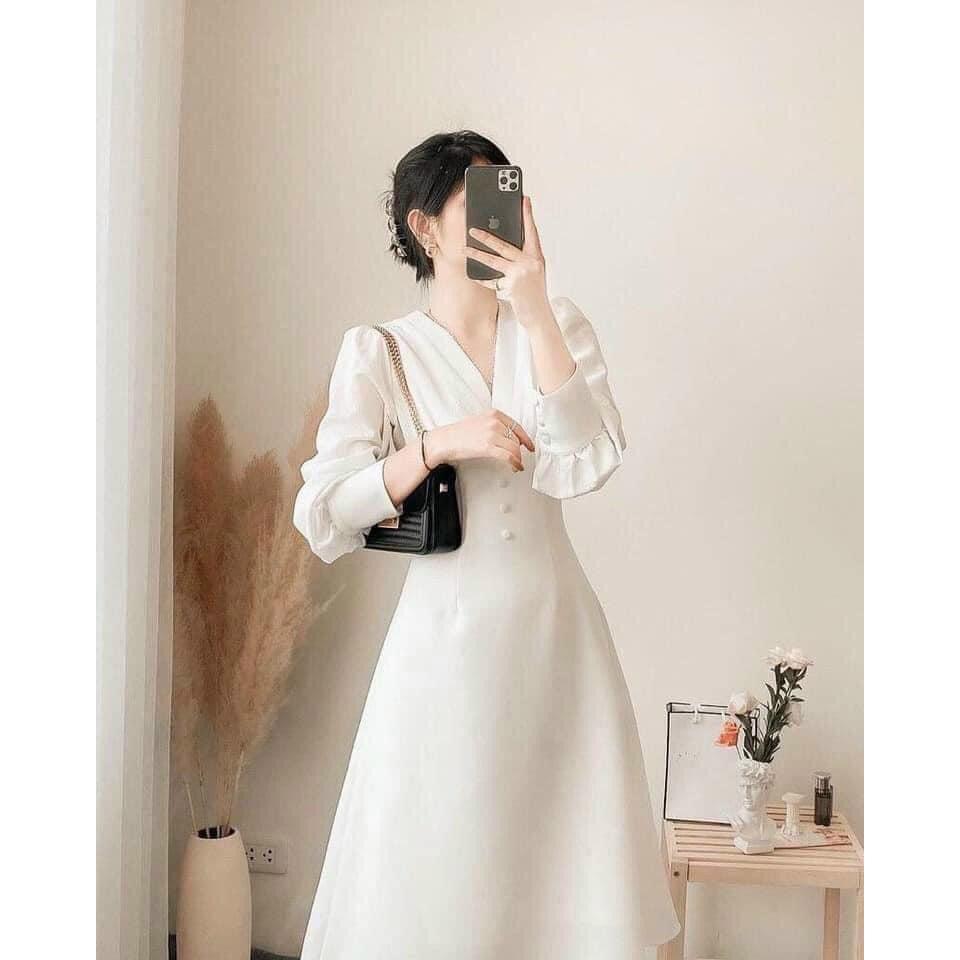 Đầm Cô Dâu Trắng SANMAY Váy Đi Dự Tiệc Cưới Tay Dài Đẹp Dáng Suông Maxi Cao Cấp Thiết Kế Sang Trọng Hàn Quốc VD034
