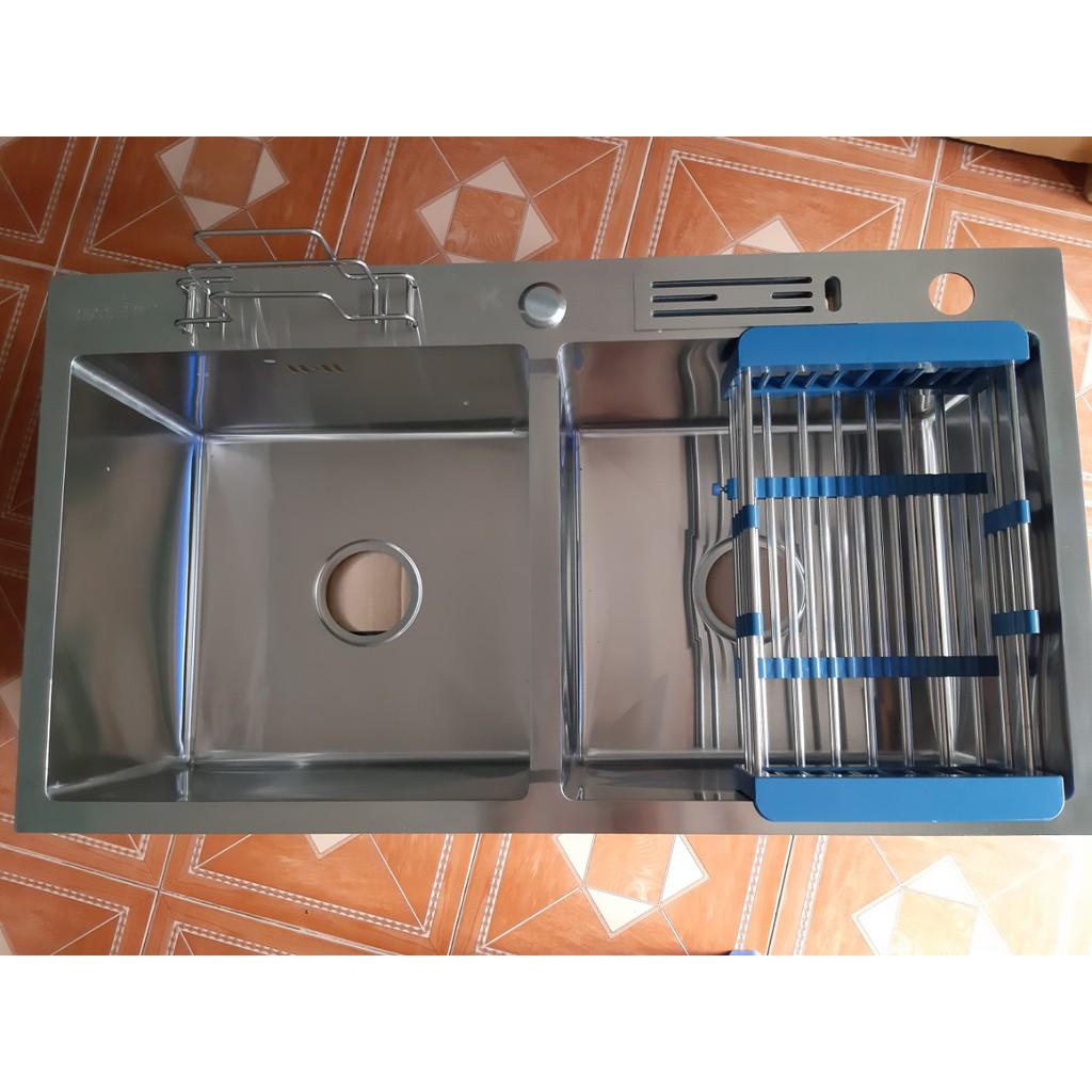 CHẬU RỬA CHÉN INOX 304, 82cm*45cm*23cm,CÓ VẮT DAO,ÚP THỚT CHUẨN INOX 304