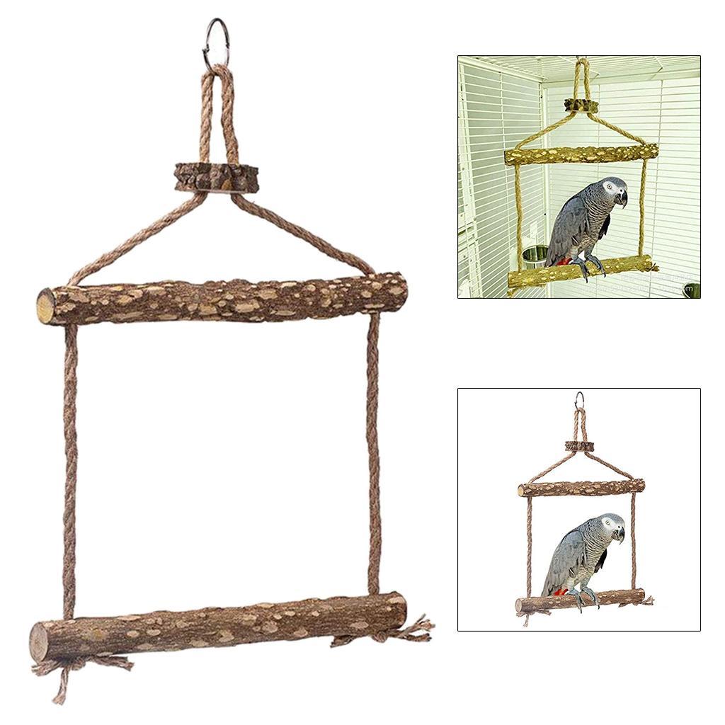 Wooden Bird Swing Parrot Parakeet Budgie Macaw Cage Climbing Hanging Toy