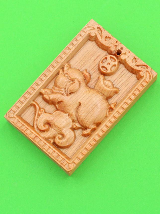 Mặt gỗ ngọc am - 12 con giáp - khắc hình tuổi Hợi MGCG3