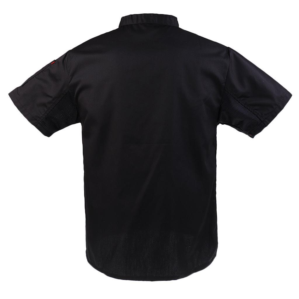 Fashion Beret Chef Hat Chef Coat Jacket Net Short Sleeve with Pen Pockets Chef Wear Professional Kitchen Uniforms M