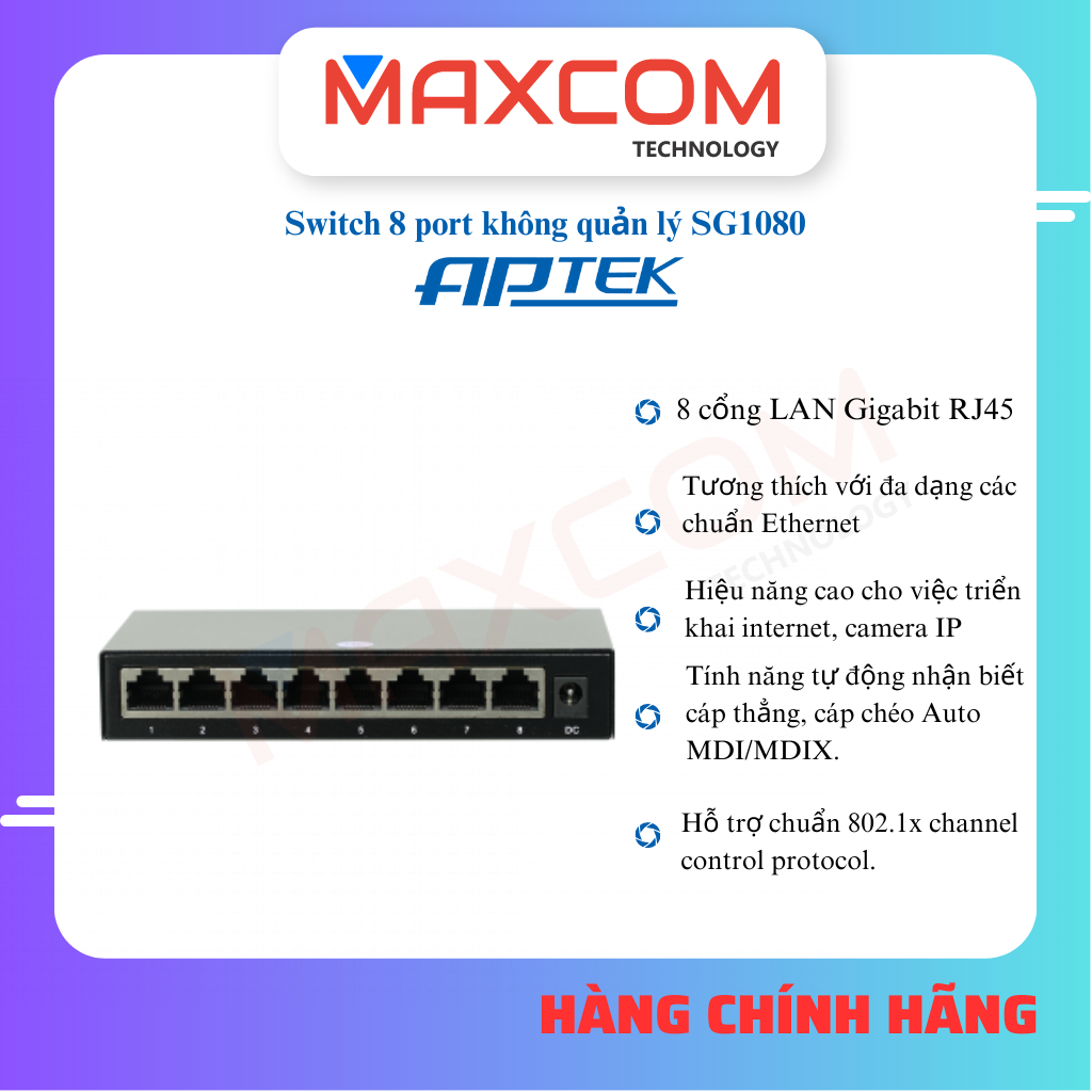 Switch APTEK 8 port SG1080 - Hàng chính hãng