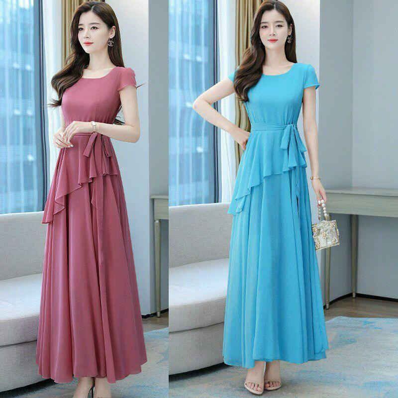 ĐẦM MAXI TAY CON EO CÁCH ĐIỆU