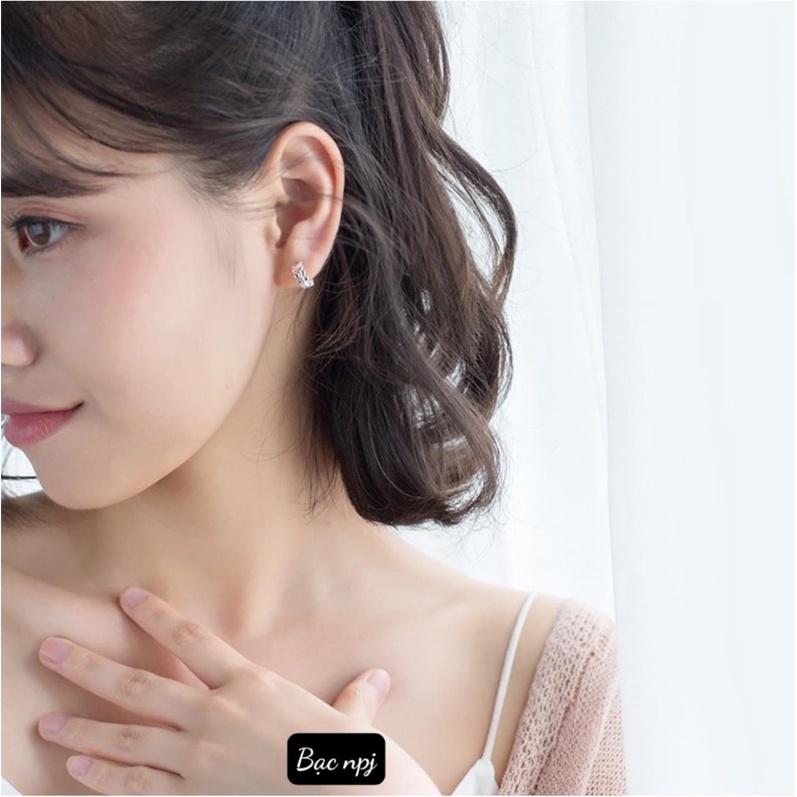 Bông tai lá , Hoa tai nữ Bạc Ta kiểu khuyên tròn , chắc chắn dễ đeo - Bạc Npj