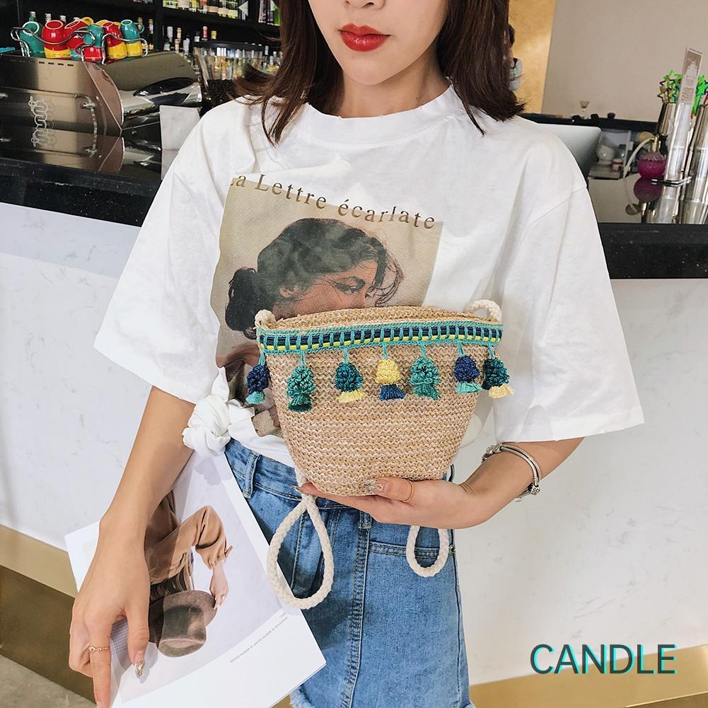 Túi Cói Đeo Chéo Phối Tua Rua Thời Trang Cho Nữ