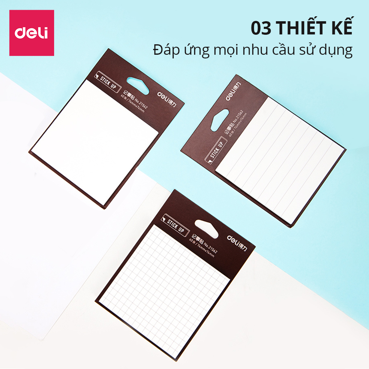 Set 60 Giấy Note Ghi Chú, Giấy Nhớ Hình Vuông Dán Kẻ Ngang Caro Deli - Giấy Nhớ Chất Lượng Cao Tiện Lợi Keo Dính Chắc