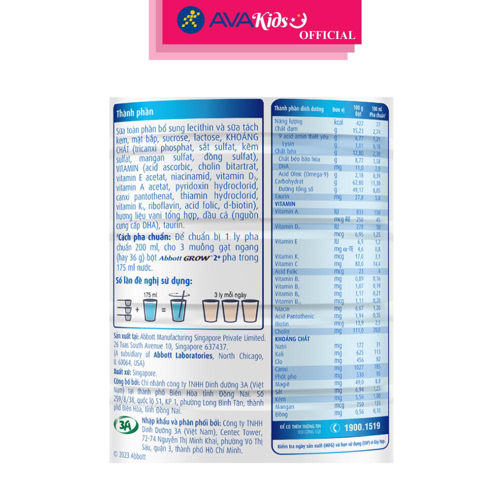 Sữa bột Abbott Grow 2+ hương vani 850g (từ 2 tuổi)
