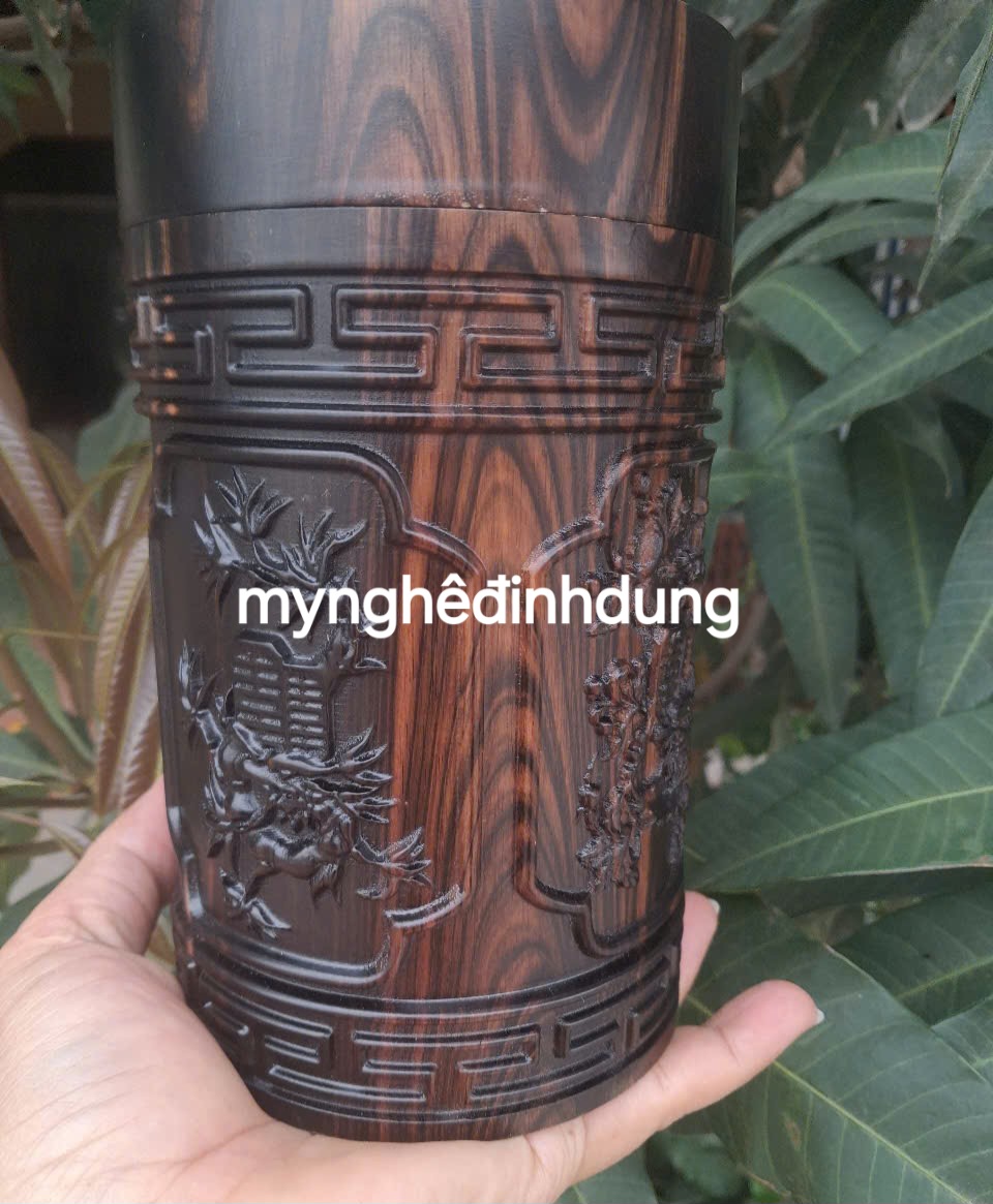 Hộp đựng trà ( chè) bằng gỗ mun hoa cao 20x11cm