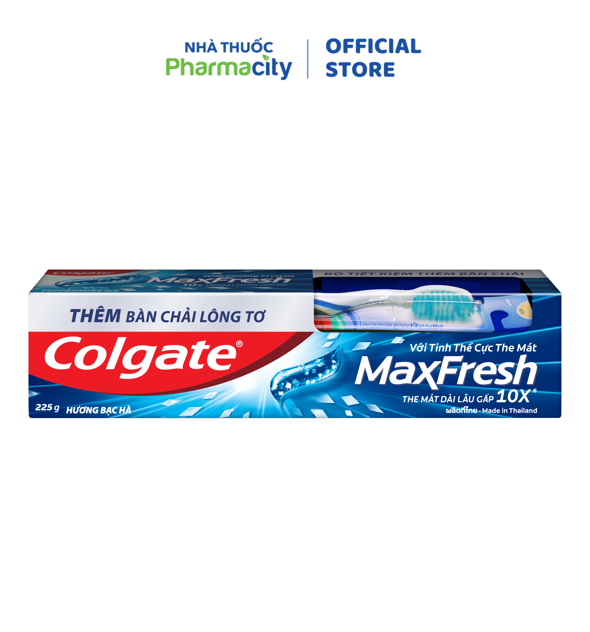 Kem Đánh Răng COLGATE Maxfresh Bạc Hà Tinh Thể The Mát tuýp 225g + Bàn Chải Đánh Răng
