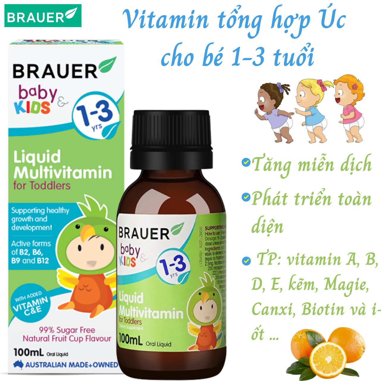 Hình ảnh Vitamin tổng hợp cho trẻ Brauer Multivitamin Úc hỗ trợ trẻ phát triển cân đối, tăng sức đề kháng, giảm biếng ăn, giúp trẻ ngủ ngon - OZ Slim Store