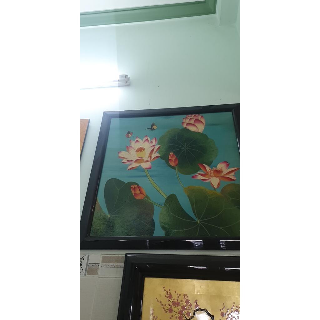 Tranh sơn mài hoa sen cao cấp Thanh Bình Lê 80x80 cm có khung sơn mài đẹp