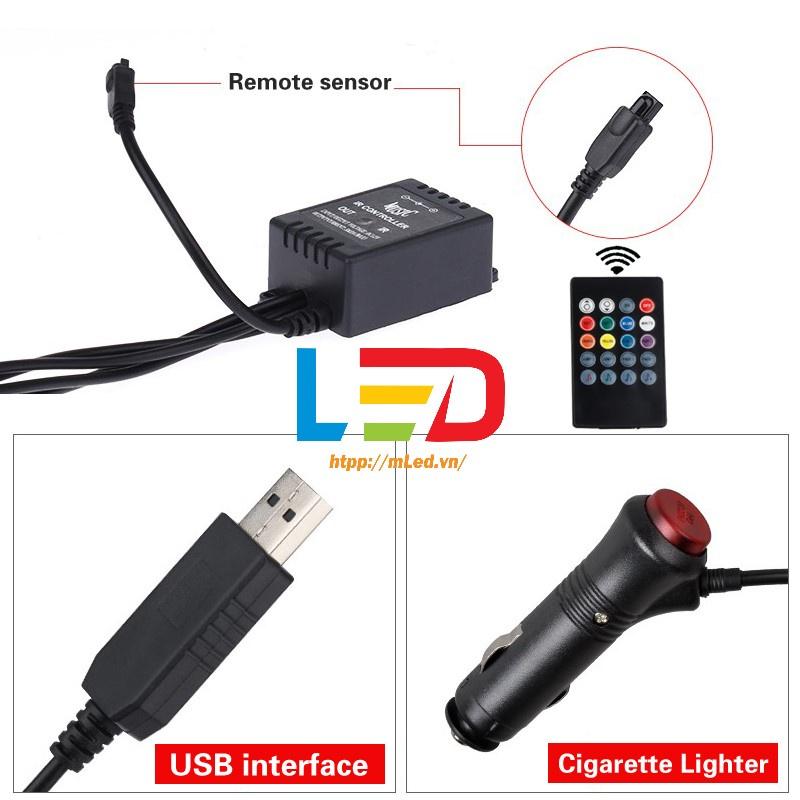 Đèn led gầm xe ô tô, đèn cảm ứng 7 màu, trang trí nội thất ô tô, điều khiển từ xa, nhấp nháy theo nhạc