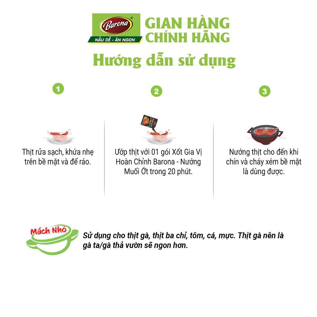 Combo 3 Gói Gia Vị Nướng Muối Ớt Barona 80g ướp ngon chuẩn vị không cần nêm nếm