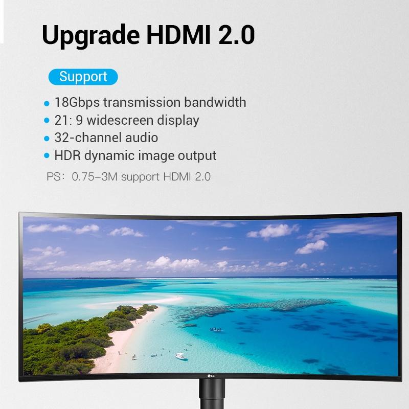 Cáp HDMI chuẩn 2.0 xuất hình 3D, 4K-60Hz - Male Cable HDMI 2.0 High Speed 3D 4K 60Hz Vention - Hàng chính hãng