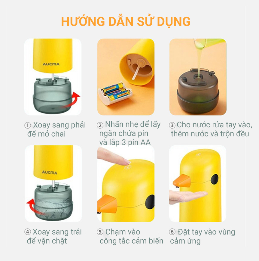 Máy Tạo Bọt Xà Phòng Rửa Tay KUNBE Hình Vịt Vàng Cảm Biến Tự Động Tiện Lợi