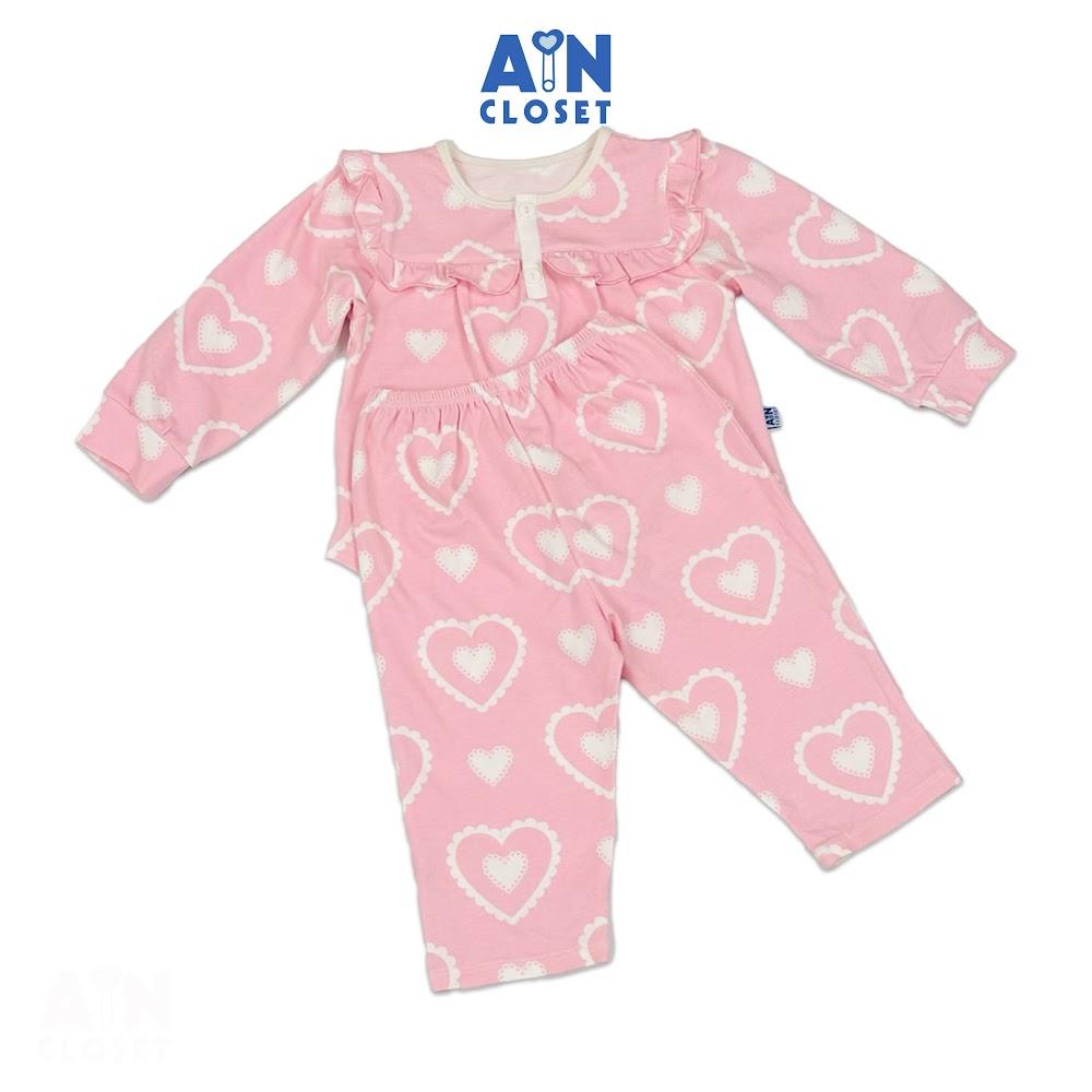 Bộ quần áo Dài bé gái họa tiết Tim Hồng Thun cotton - AICDBG3KNZP8 - AIN Closet