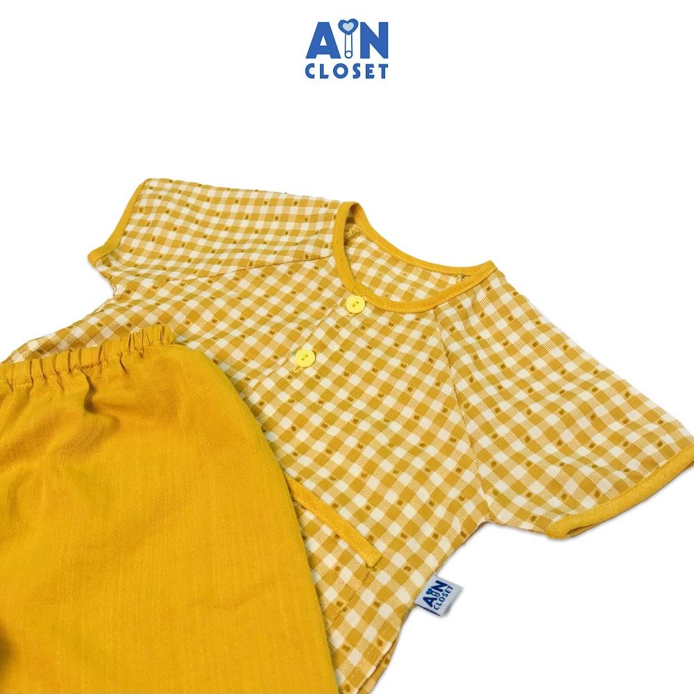 Bộ quần áo bà ba lửng unisex họa tiết Caro vàng cotton - AICDBTA271LM - AIN Closet