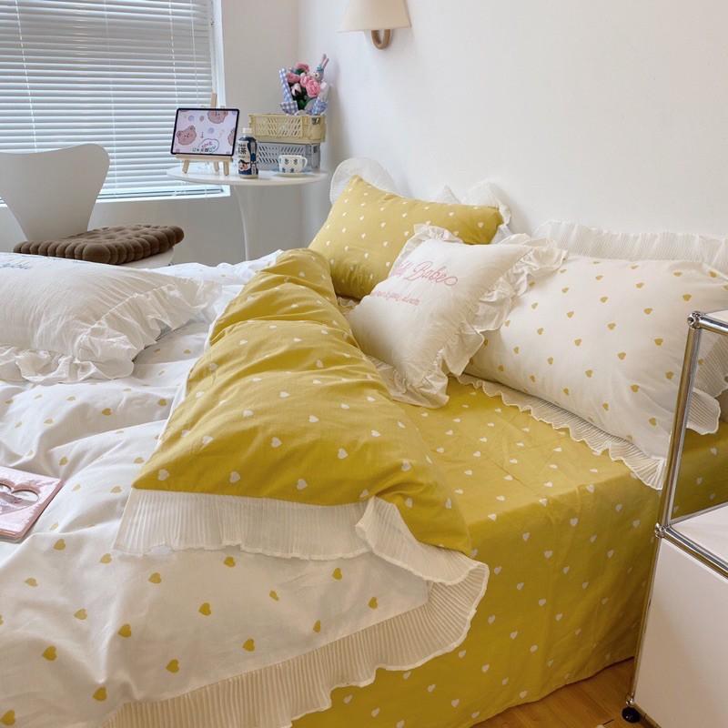 Set Cotton bèo 100%cotton Hàng Nhập Khẩu Cao Cấp 4 Món Tim Vàng Có Thể Sử Dụng Cả 2 Mặt Để Đổi Mới Không Gian Phòng