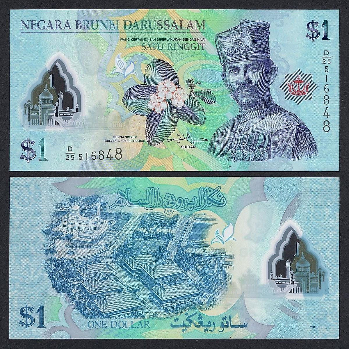 Tiền Brunei 1 Ringgit polymer sưu tầm - Mới 100% UNC cực đẹp , sưu tầm