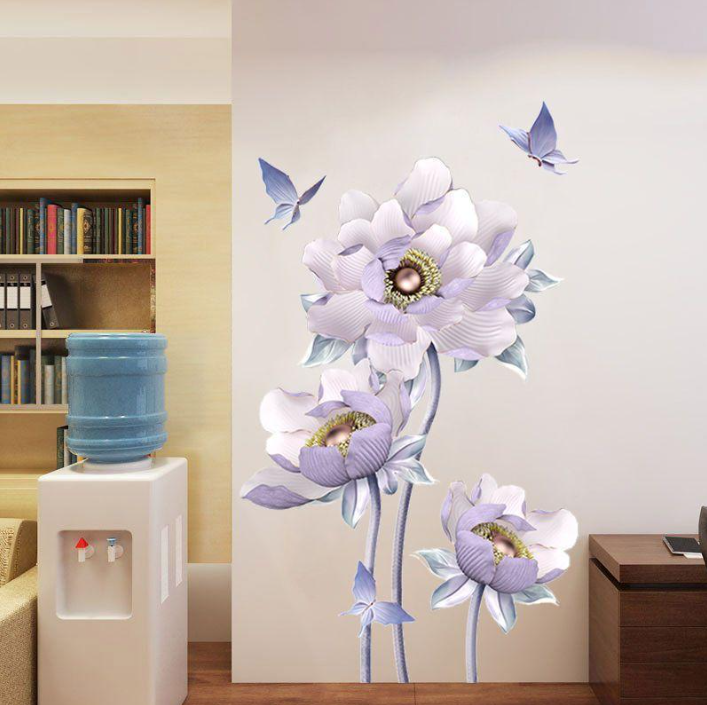 Decal trang trí tường - Hoa mẫu đơn Tím nhạt tao nhã