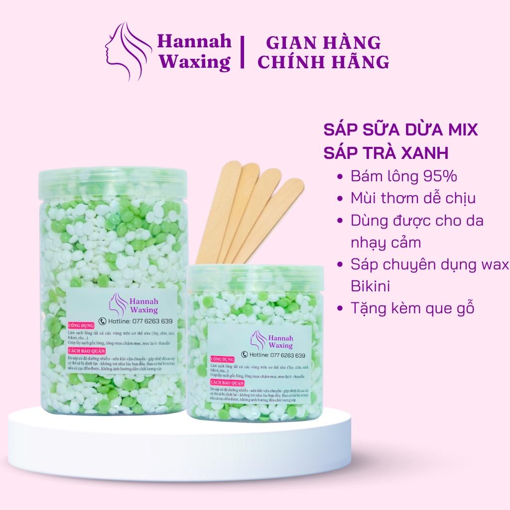 [CHE TÊN] Sáp Wax Lông Mix Trà Xanh + Sữa Dừa Chuyên Dụng Wax Bikini Tặng Kèm Que HANNAH WAXING