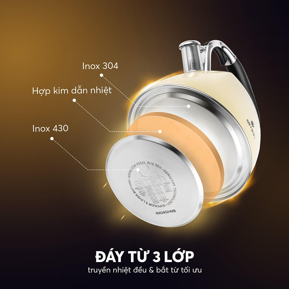 Ấm Đun Nước Elmich EL-8281 2.5L, Hàng Chính Hãng, Có Còi Báo, Inox 304, Dùng Được Mọi Bếp - JoyMall