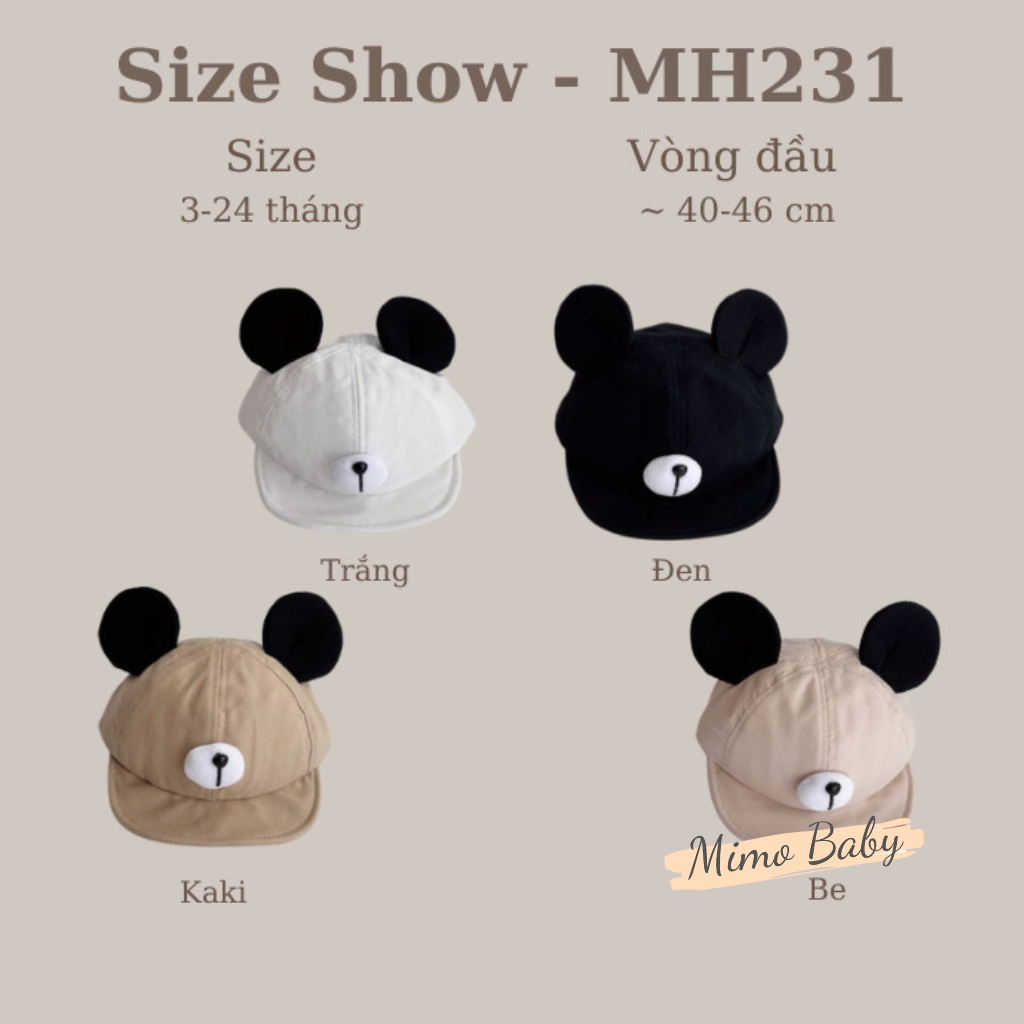 Mũ nón lưỡi trai tai chuột mickey đáng yêu cho bé MH231 Mimo Baby