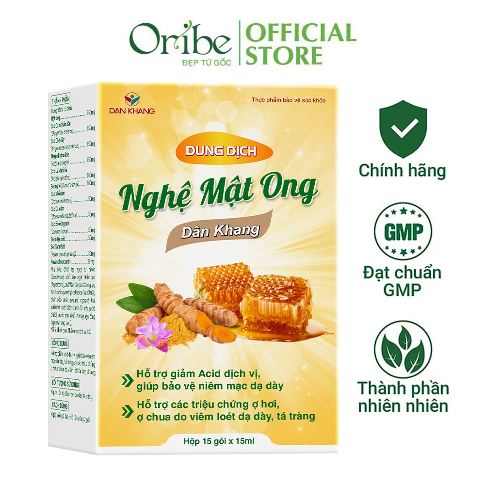 Dung Dịch Nghệ Mật Ong Dân Khang Hỗ Trợ Giảm Dịch Vị Và Bảo Vệ Dạ Dày Hộp 15 gói x 15ml