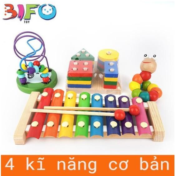 Combo 4 đồ chơi giáo dục bằng gỗ an toàn cho bé, phát triển 4 kĩ năng cơ bản