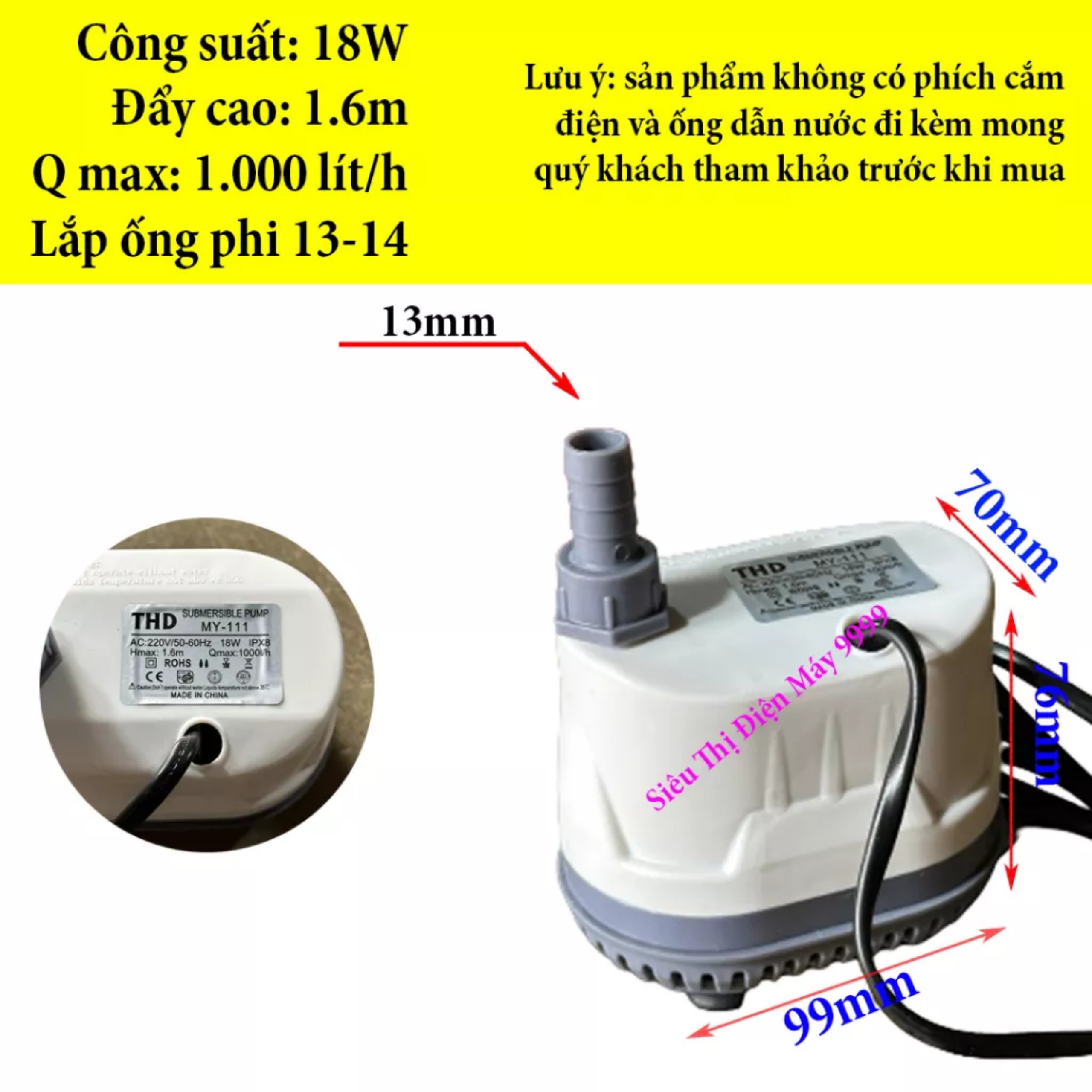 Bơm nước mini 16W cao cấp cho quạt điều hòa hơi nước mạnh mẽ, bền bỉ, êm ái