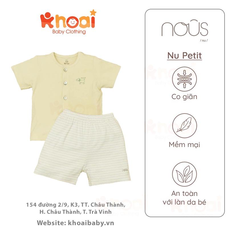 Bộ cài thẳng cộc Nous petit kẻ hai xanh - Chất liệu Nu Petit 95% cotton thiên nhiên