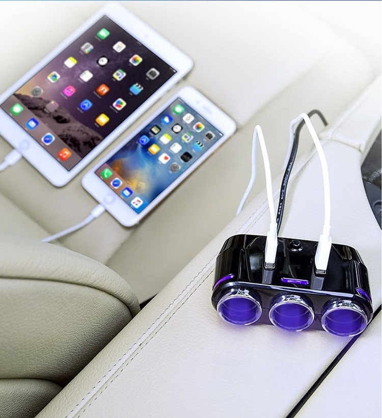 Bộ tẩu sạc trên xe hơi tích hợp 3 tẩu cắm và 2 cổng USB chuyên dụng MC39