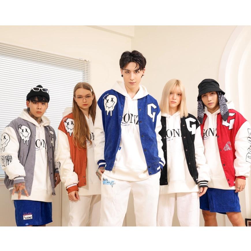 Áo Khóac Nhung Tâm Jacket Varsity Form Rộng Gonz