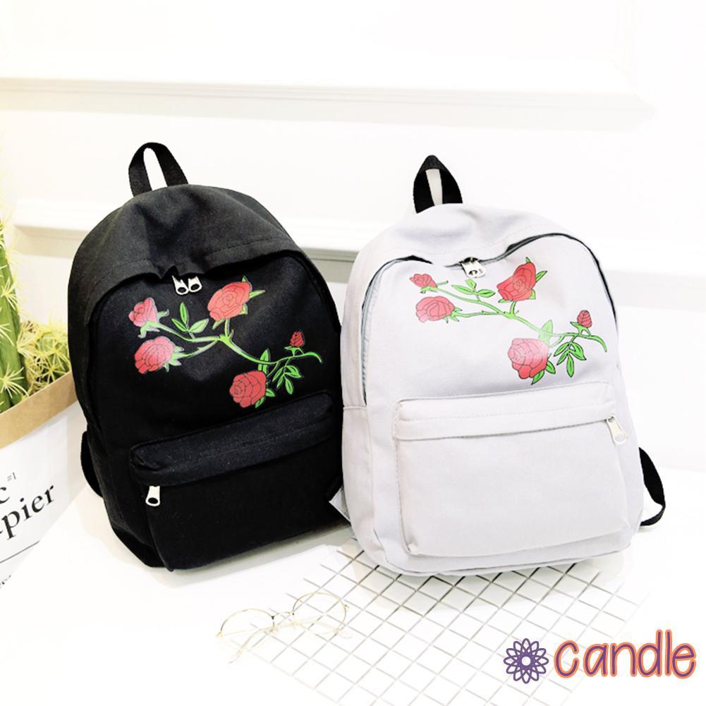 Ba Lô Đi Học Vải Canvas Thêu Hoa Xinh Xắn Cho Nữ
