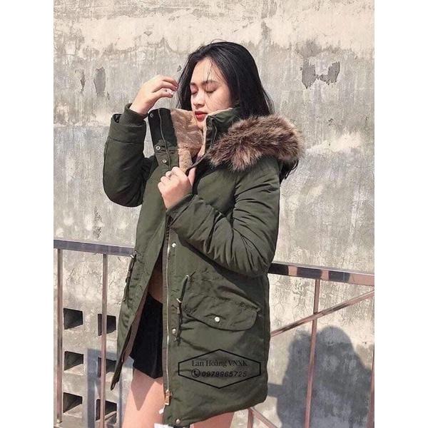 Hot hit áo khoác parka 2 màu đen/rêu cho nữ