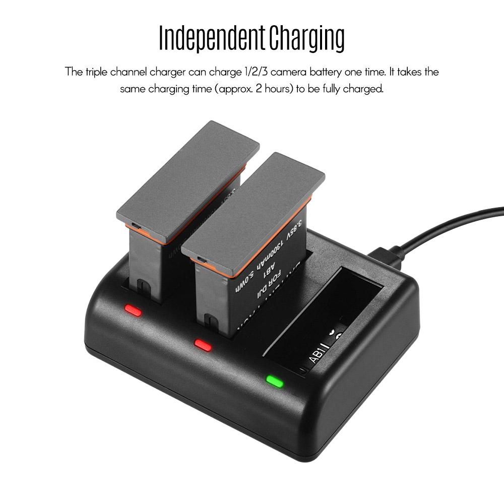 Bộ sạc ba kênh với 2 pin sạc Li-ion có thể sạc lại 1300mAh cáp sạc USB cho DJI OSMO