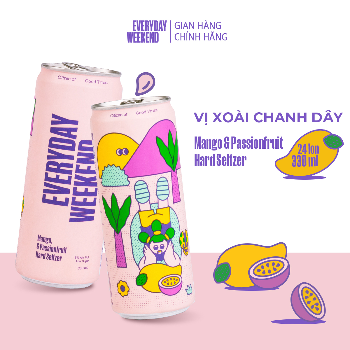 Thùng 24 lon Everyday Weekend Cocktail vị Xoài Chanh Dây 330ml/lon