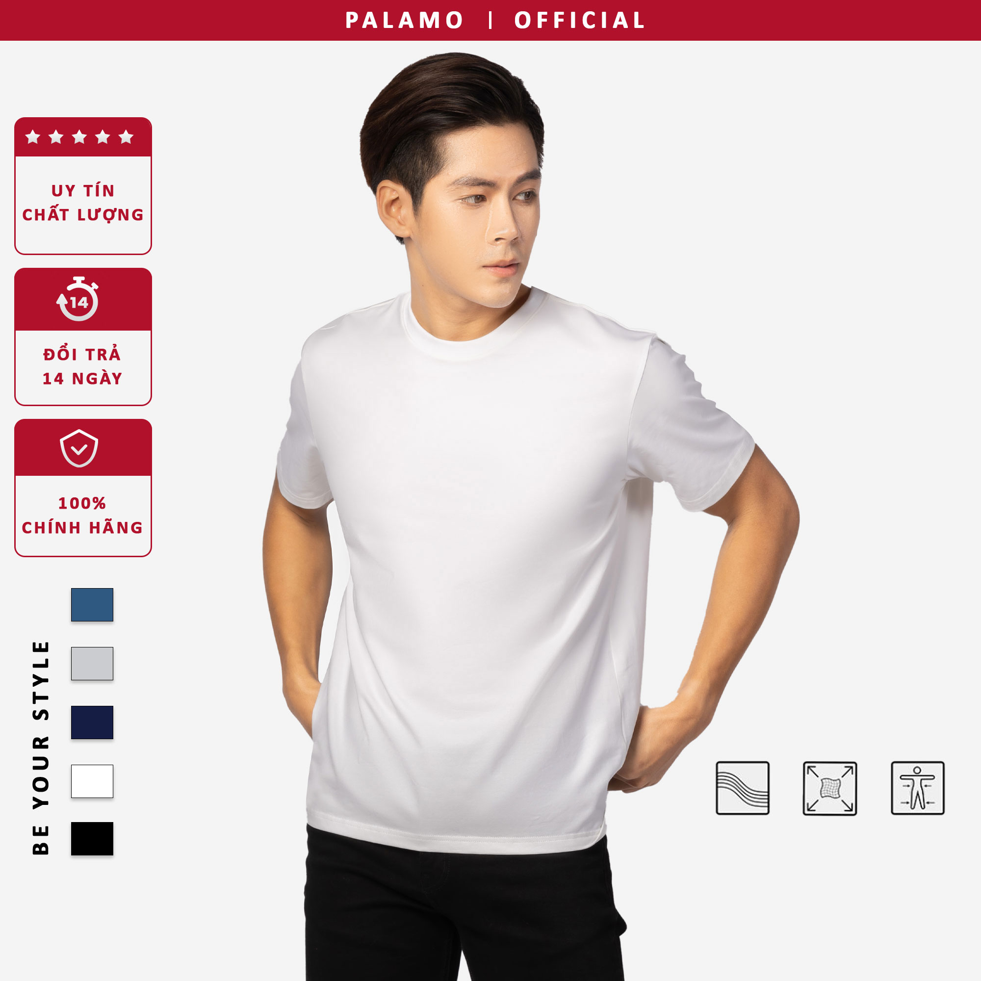 Áo thun nam cotton compact Palamo classic regular fit / màu trắng
